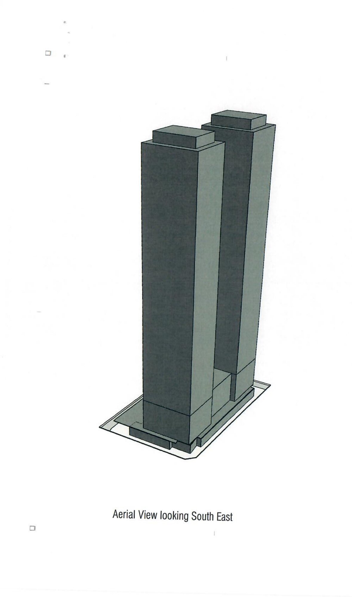 Aerial view of the proposed twin towers looking south-east.