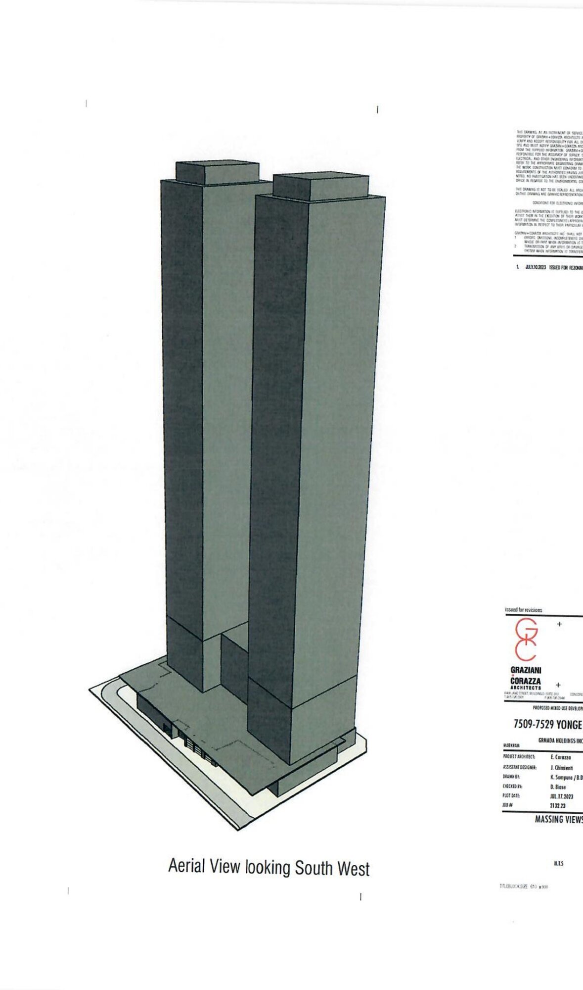 Aerial view of the proposed twin towers looking south-west.